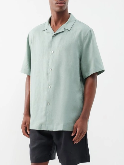 Albus Lumen Cuban-collar Linen Shirt In Light Green