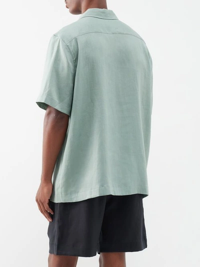 Shop Albus Lumen Cuban-collar Linen Shirt In Light Green