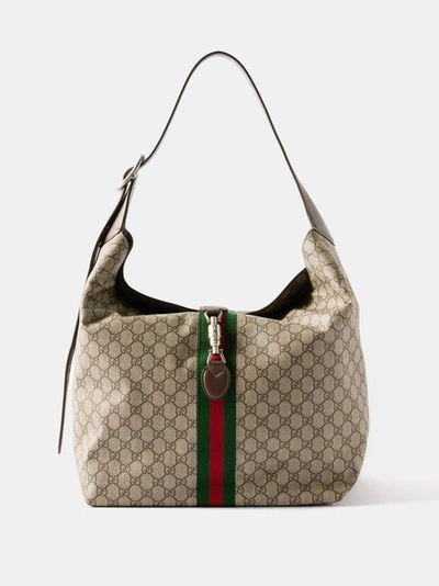 Vintage Gucci Brown Signature Canvas GG Shoulder Hobo Bag Interlocking  Medium