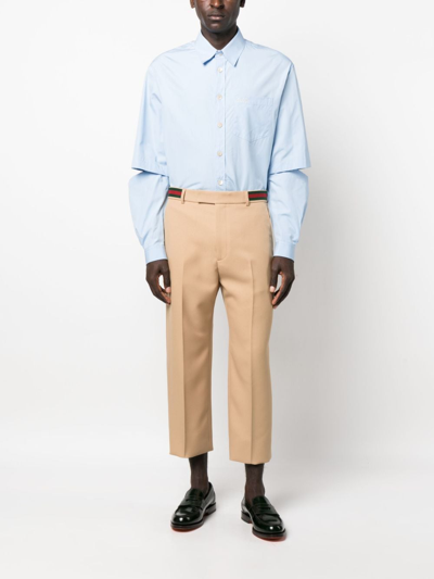 Shop Gucci Web-stripe Trim Cropped Trousers In Neutrals