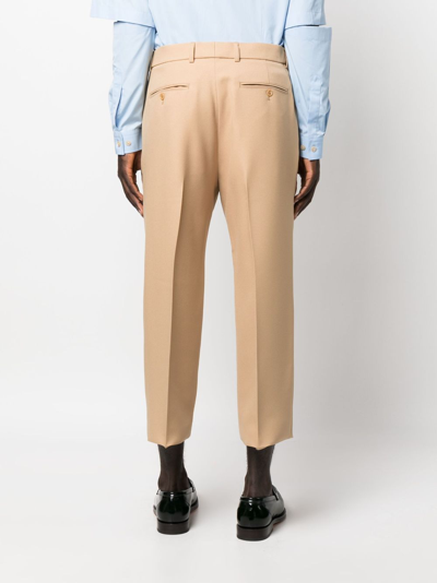 Shop Gucci Web-stripe Trim Cropped Trousers In Neutrals