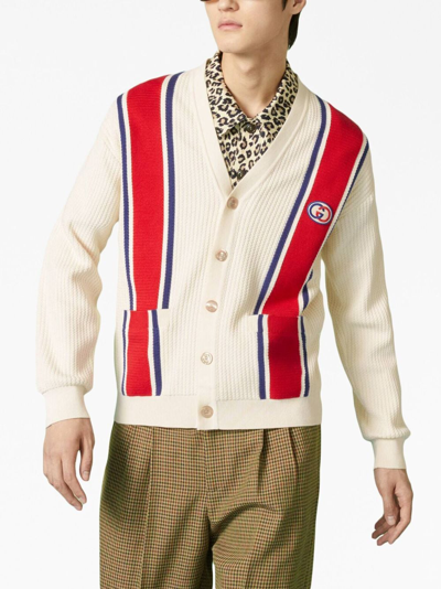 Shop Gucci Interlocking G-patch Cotton Cardigan In Neutrals