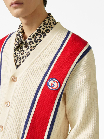 Shop Gucci Interlocking G-patch Cotton Cardigan In Neutrals