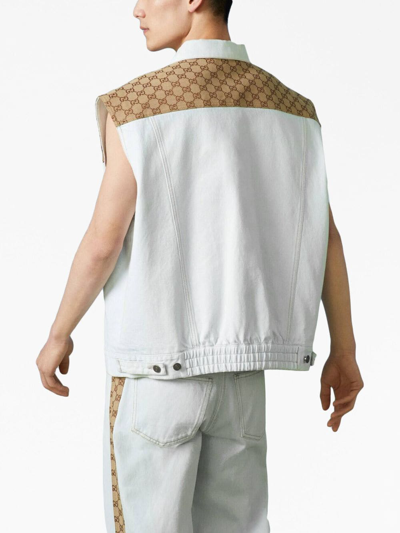 Shop Gucci Gg-canvas Panelled Denim Vest In Blue