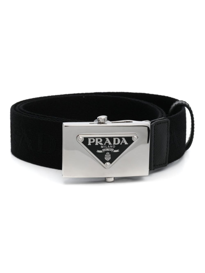 Prada Triangle Logo Saffiano Leather Belt In Black