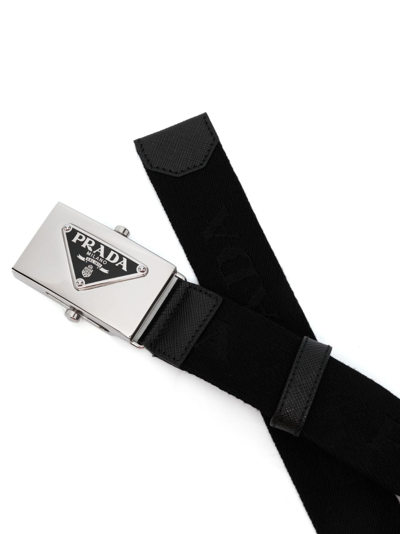 Prada Triangle Logo Saffiano Leather Belt In Black