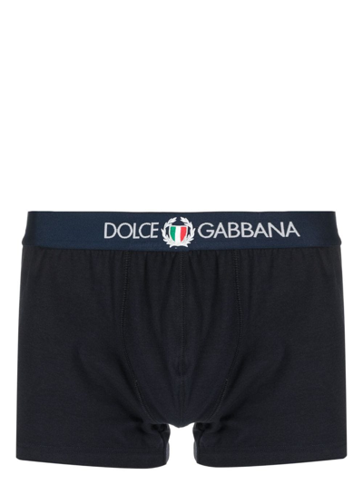 Shop Dolce & Gabbana Logo-print Cotton Boxers In Blue