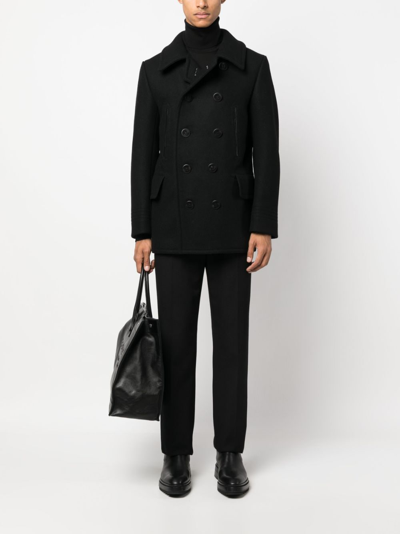 Shop Tom Ford Melton-wool Blend Peacoat In Black