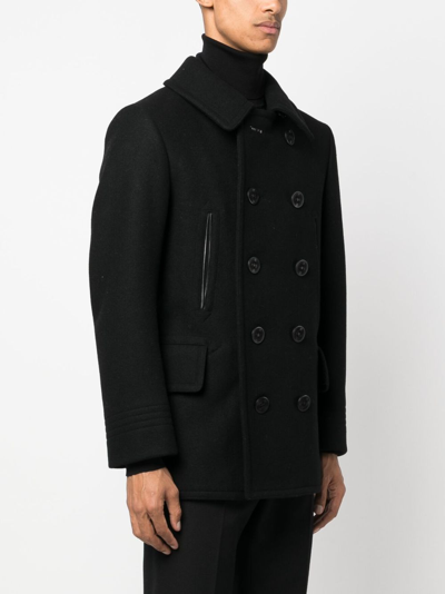 Shop Tom Ford Melton-wool Blend Peacoat In Black