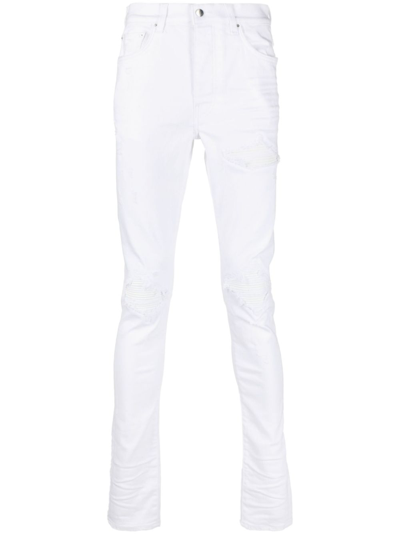 Shop Amiri Logo Plaque Skinny Jeans - Men's - Elastane/cotton/polyester/sheepskin In White