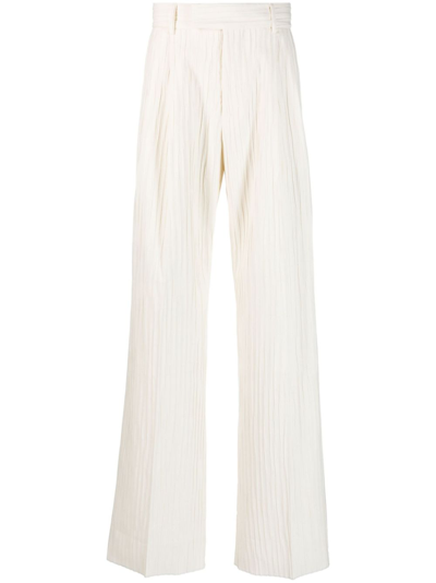 Shop Amiri Neutral Pleated Straight Leg Trousers - Men's - Elastane/cotton/polyester/cupro In White