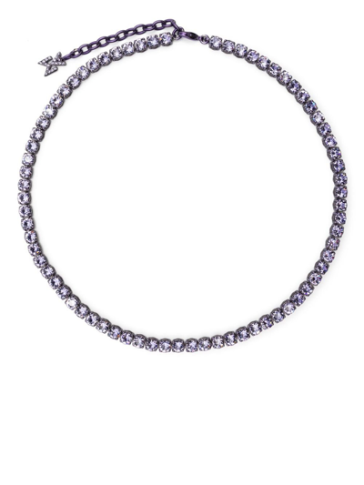 Shop Amina Muaddi Purple Tennis Crystal Necklace