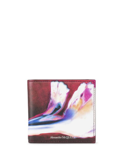 Shop Alexander Mcqueen Multicolour Solarised Flower Bi-fold Wallet In Red