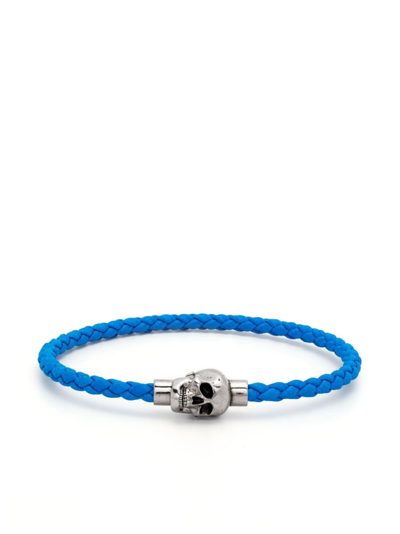 Shop Alexander Mcqueen - Blue Skull Cord Leather Bracelet - Men's
