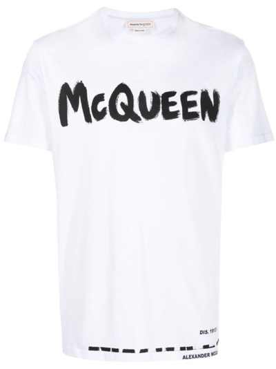Shop Alexander Mcqueen Graffiti Logo Cotton T-shirt - Men's - Cotton In White