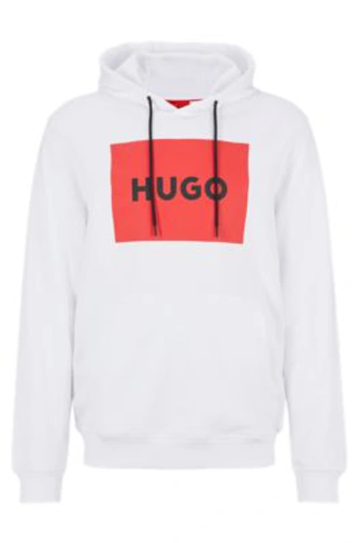 Shop Hugo Cotton-terry Hoodie With Box Logo In White