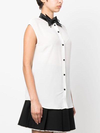 Shop Emporio Armani Bow-collar Sleeveless Silk Shirt In White