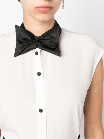 Shop Emporio Armani Bow-collar Sleeveless Silk Shirt In White