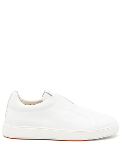 Shop Santoni Slip-on Leather Sneakers In White