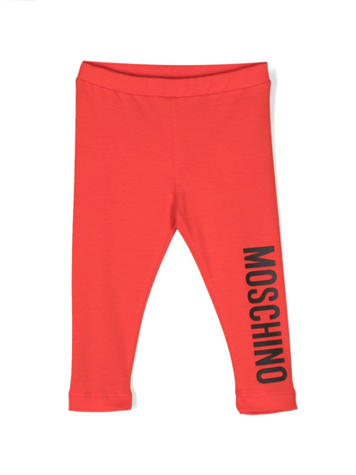 Shop Moschino Logo-print Leggings In Red