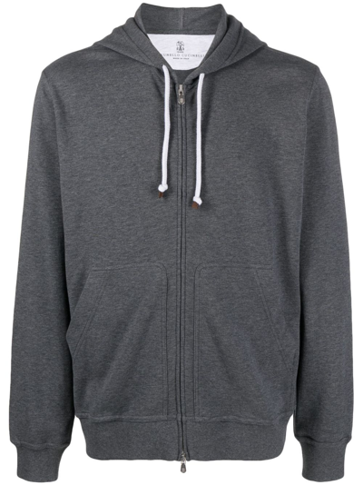 Shop Brunello Cucinelli Long-sleeve Zip-up Hoodie In Grey