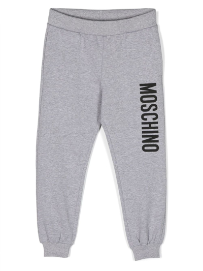 Shop Moschino Logo-print Cotton Track Pants In Grey