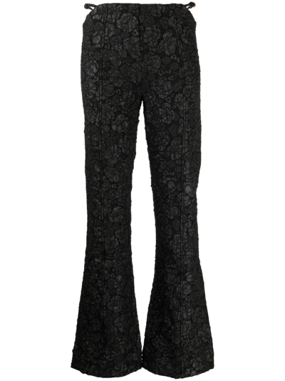 Shop Ganni Jacquard Flared Trousers In Black