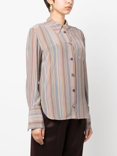 Shop Paul Smith Chest-pocket Striped Silk Shirt In Neutrals