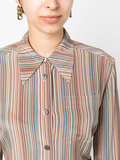 Shop Paul Smith Chest-pocket Striped Silk Shirt In Neutrals