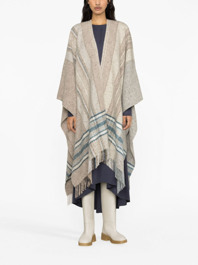 Shop Johnstons Of Elgin Donegal Checked Wool-blend Cape In Neutrals