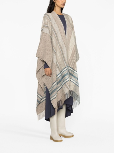 Shop Johnstons Of Elgin Donegal Checked Wool-blend Cape In Neutrals