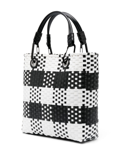 Shop Emporio Armani Myea Check-pattern Interwoven Tote Bag In Black