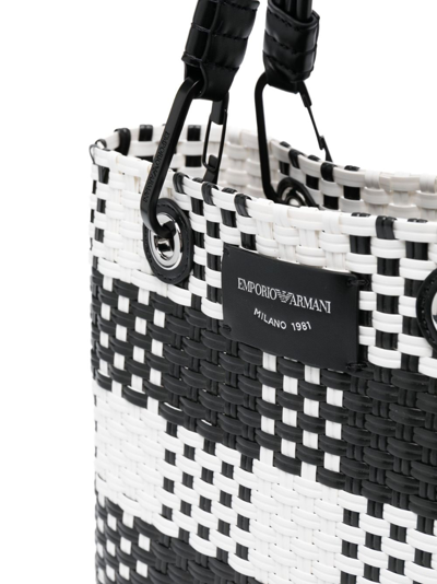 Shop Emporio Armani Myea Check-pattern Interwoven Tote Bag In Black