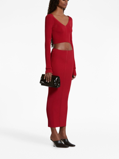 Shop Marni Ribbed Pencil Skirt In Red