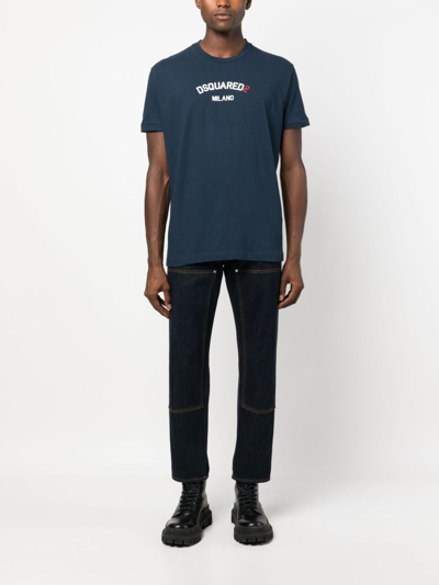 Dsquared2 Logo-print Cotton T-shirt In Blue