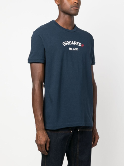 Shop Dsquared2 Logo-print Cotton T-shirt In Blue