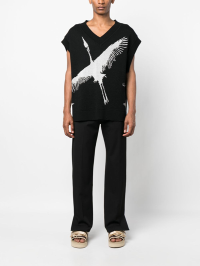 Rough Patterned Intarsia-knit Sleeveless Jumper In Black