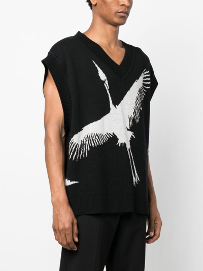 Rough Patterned Intarsia-knit Sleeveless Jumper In Black