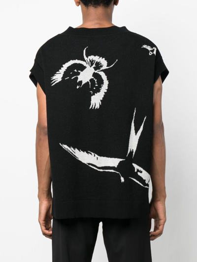 Rough Patterned Intarsia-knit Sleeveless Jumper In Black