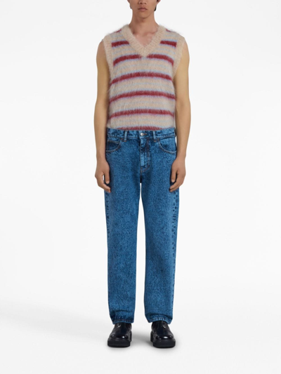 Shop Marni Marble-dyed Straight-leg Jeans In Blue