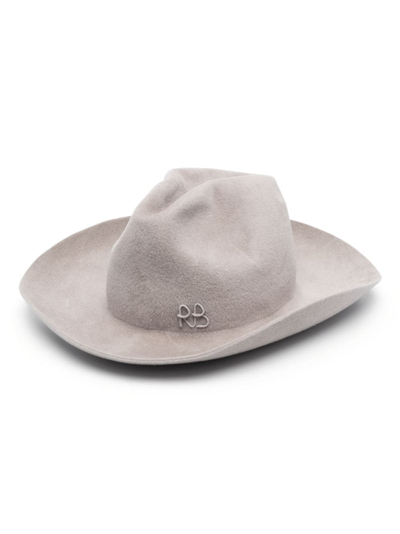 Shop Ruslan Baginskiy Logo-embroidered Wool Felt Fedora Hat In Grey