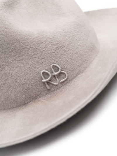 Shop Ruslan Baginskiy Logo-embroidered Wool Felt Fedora Hat In Grey