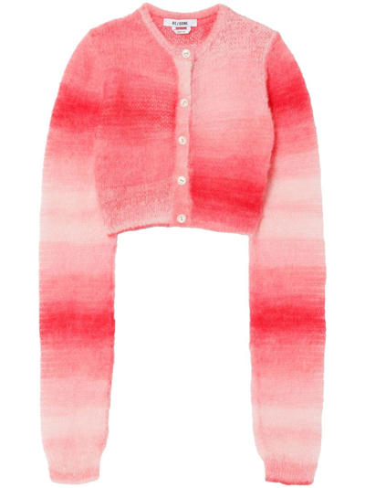 Shop Re/done Gradient-effect Cropped Cardigan In Red