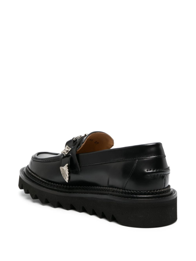 Shop Toga Stud-embellished Leather Loafers In Black