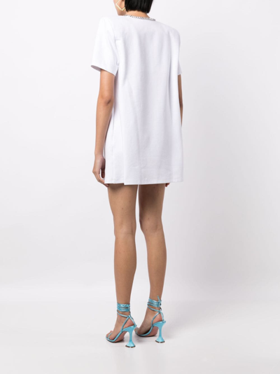 Area White Crystal Bow V-neck T-shirt Minidress In White