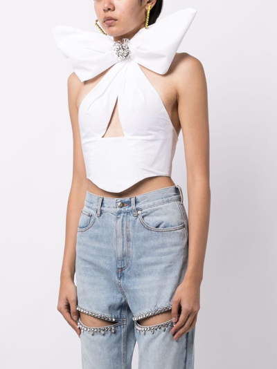 Shop Area Oversized Bow-detail Cropped Top In White