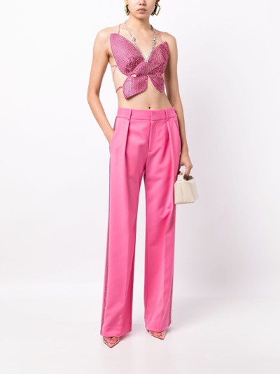 Shop Area Crystal-embellished Palazzo Trousers In Pink