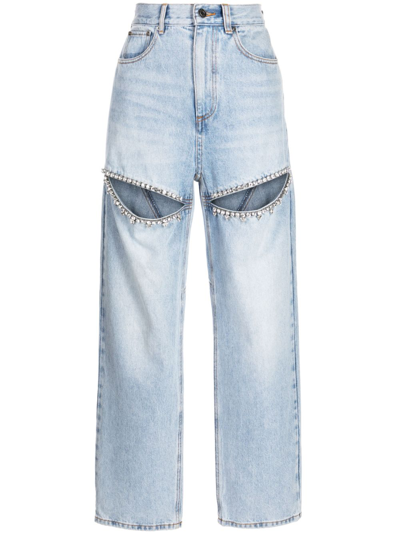 Shop Area Crystal-embellished Straight-leg Jeans In Blue