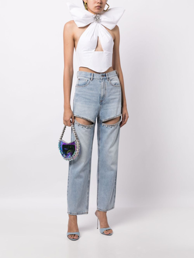 Area Crystal-embellished Cutout High-rise Straight-leg Jeans In Blue