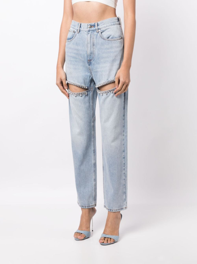 Shop Area Crystal-embellished Straight-leg Jeans In Blue